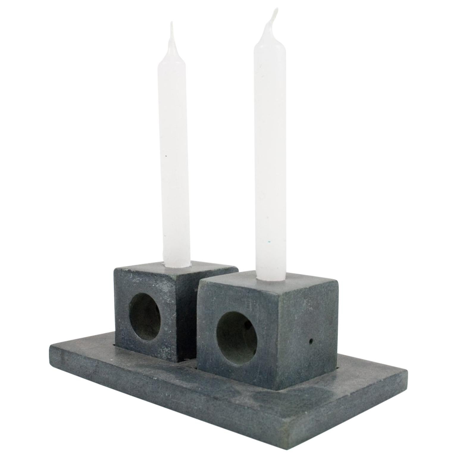 Modernist Cubic Bluestone Candleholder Handmade, Belgium, 1970s For Sale