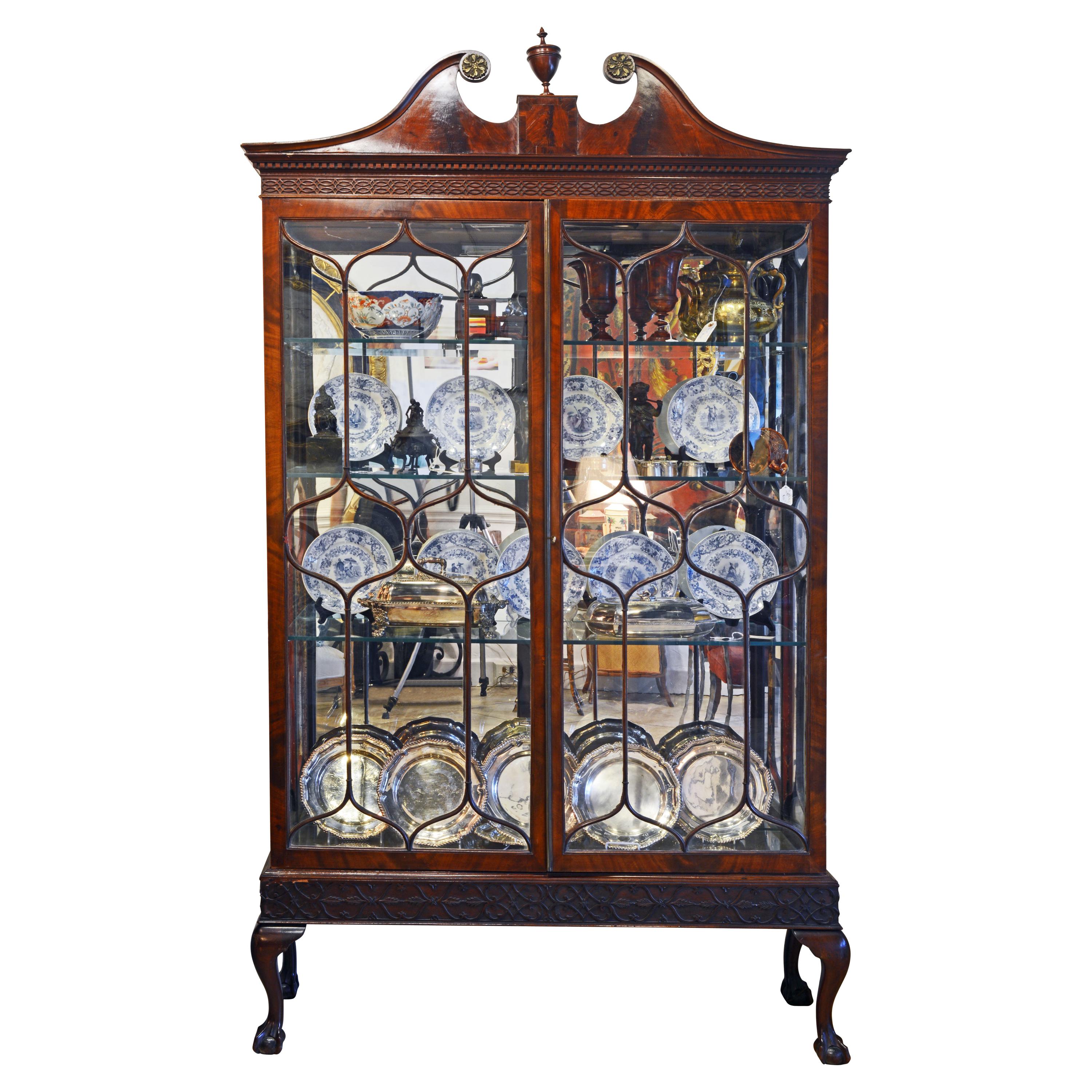 19th Century English Chippendale Style Mahogany Display Curio Cabinet
