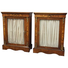 Pair of Victorian Walnut and Marquetry Pier Cabinets