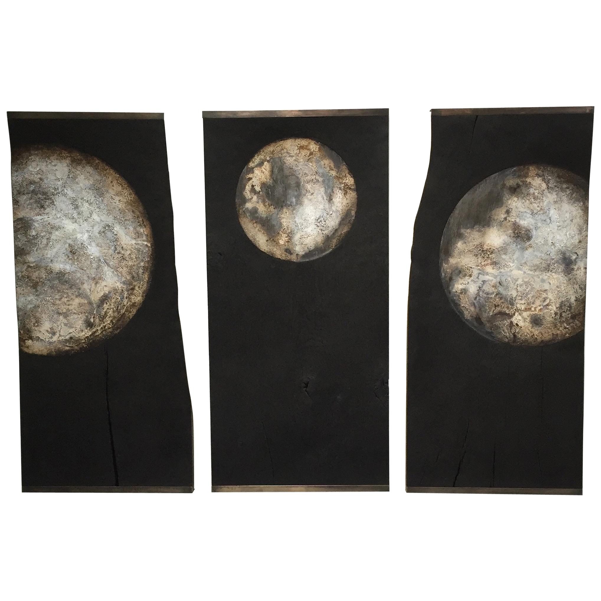 Quercus - Wall-Mounted Moon Triptych, Tom Palmer For Sale