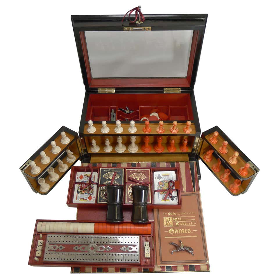 Antique English Glass Coromandel and Games Compendium / Box, circa 1880 ...