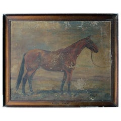 Vintage English School Oil on Canvas Study of Race Horse "April Fool" by E.R. Hood 1934