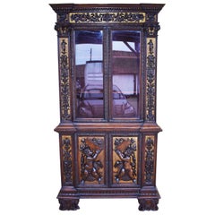 19th Century Renaissance Revival Heavily Carved Walnut Bookcase