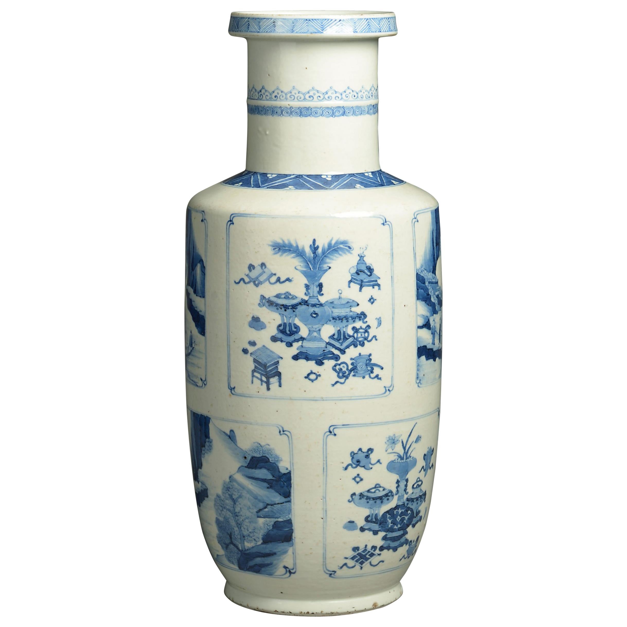19th Century Blue and White Porcelain Rouleau Vase