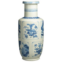 19th Century Blue and White Porcelain Rouleau Vase