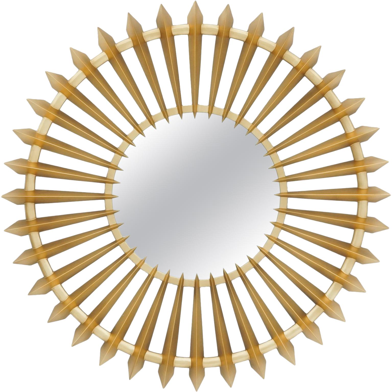 Turbine Gold Mirror in Solid Mahogany Wood For Sale