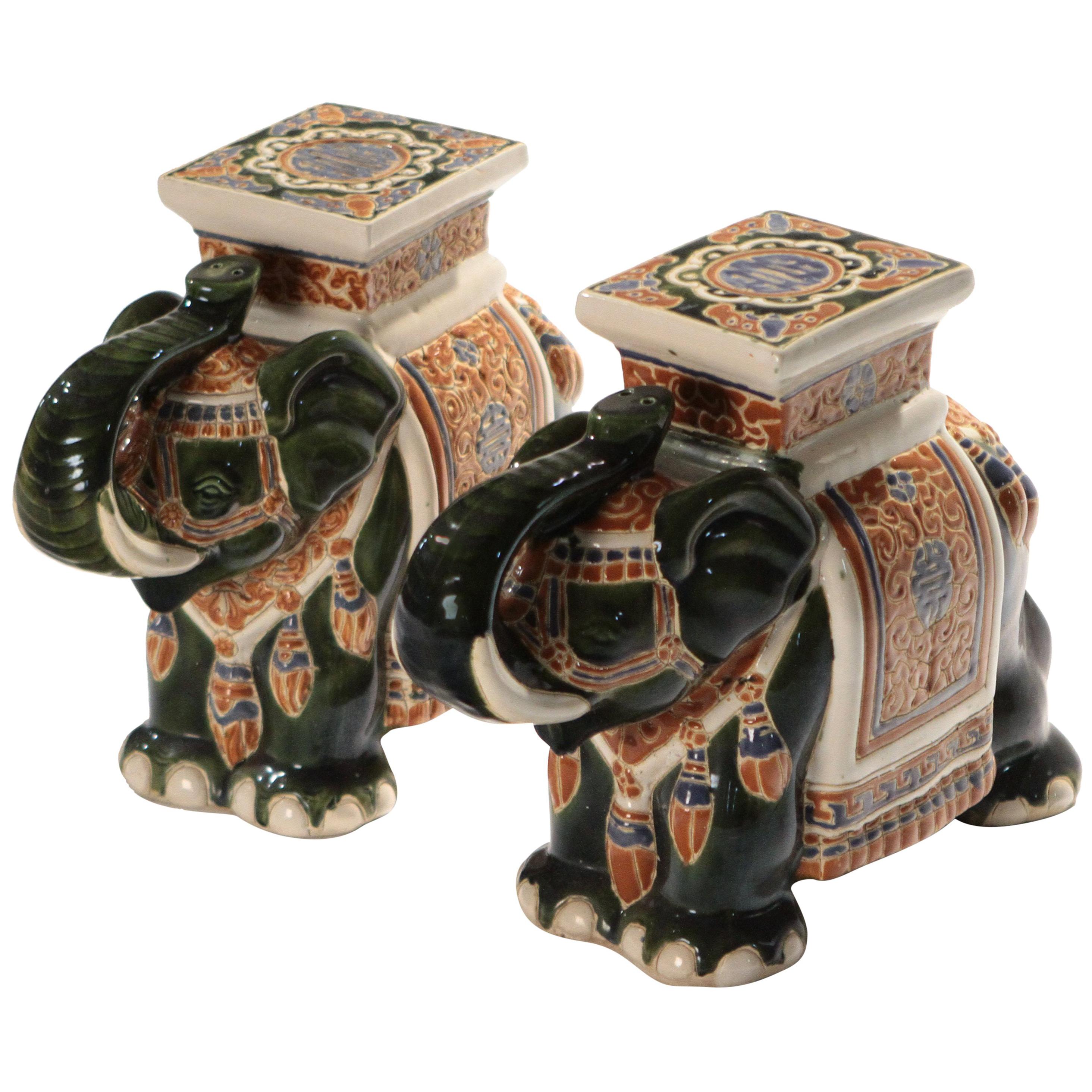 Pair of French Hollywood Regency Porcelain Elephant Decoration, 1970s