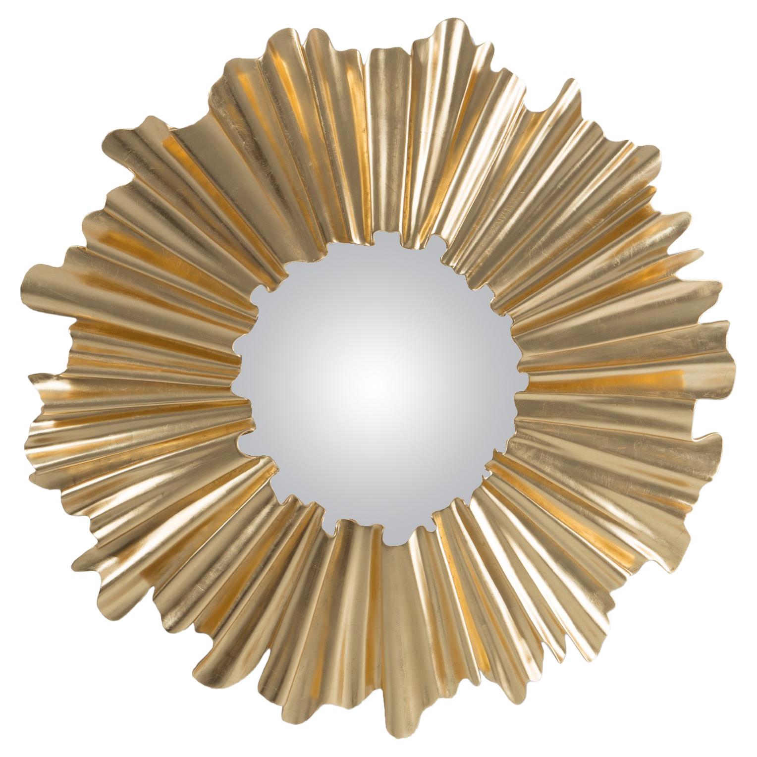 Fluted Gold Mirror in Solid Mahogany Wood For Sale