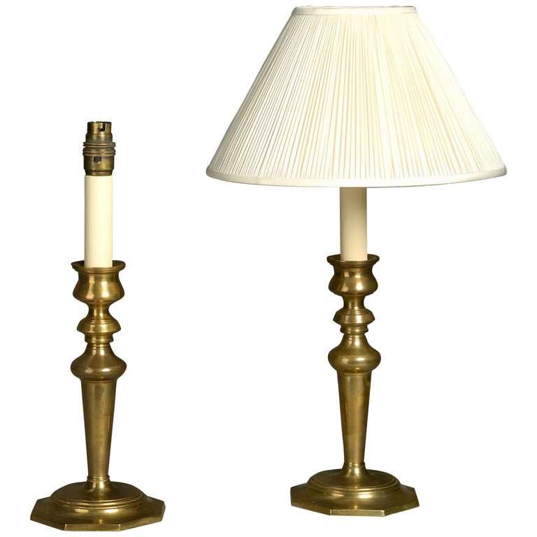 Pair of Brass Candlestick Lamps at 1stDibs