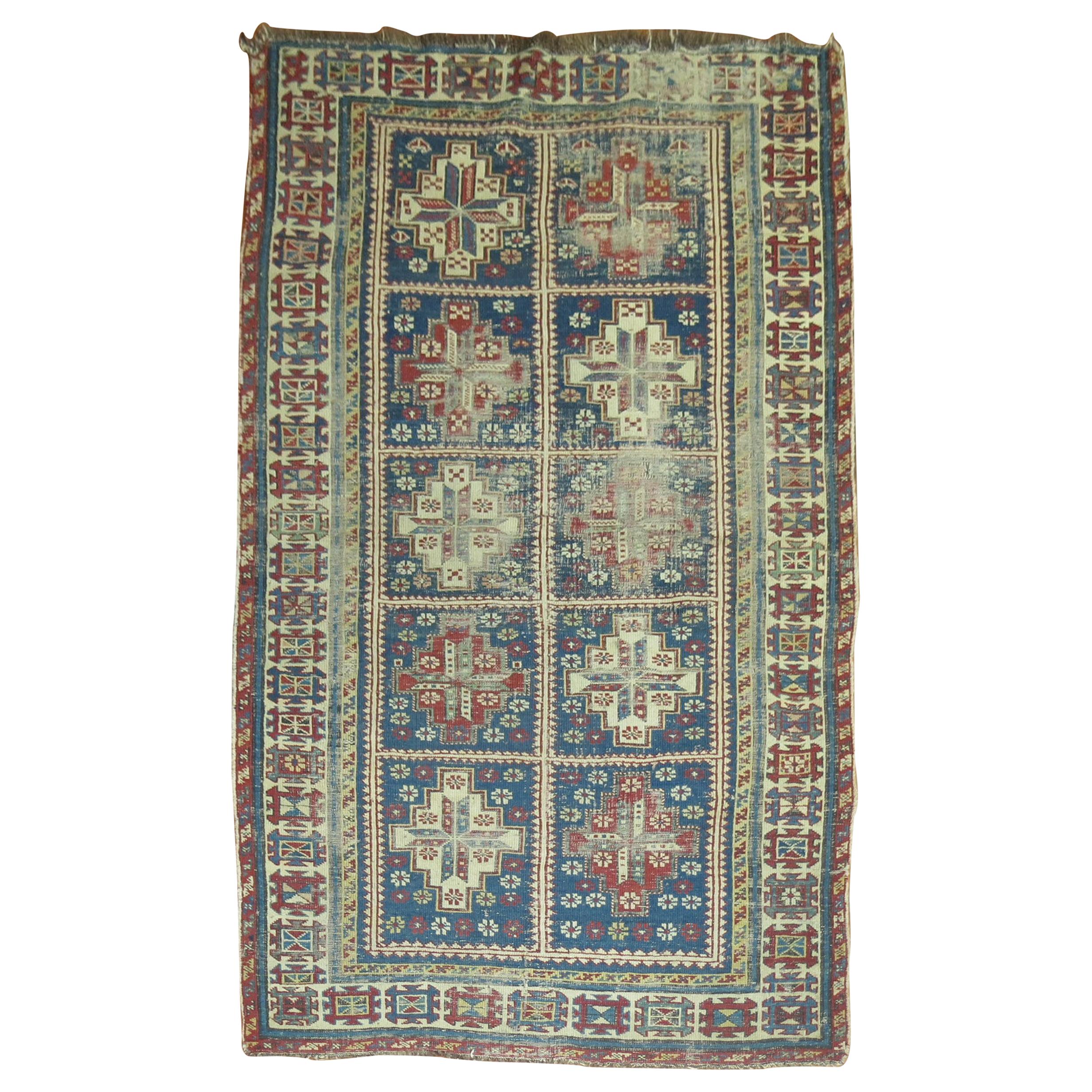 Navy Distressed Antique Caucasian Rug at 1stDibs