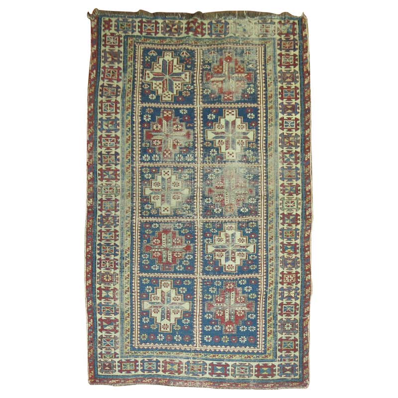 Navy Distressed Antique Caucasian Rug at 1stDibs