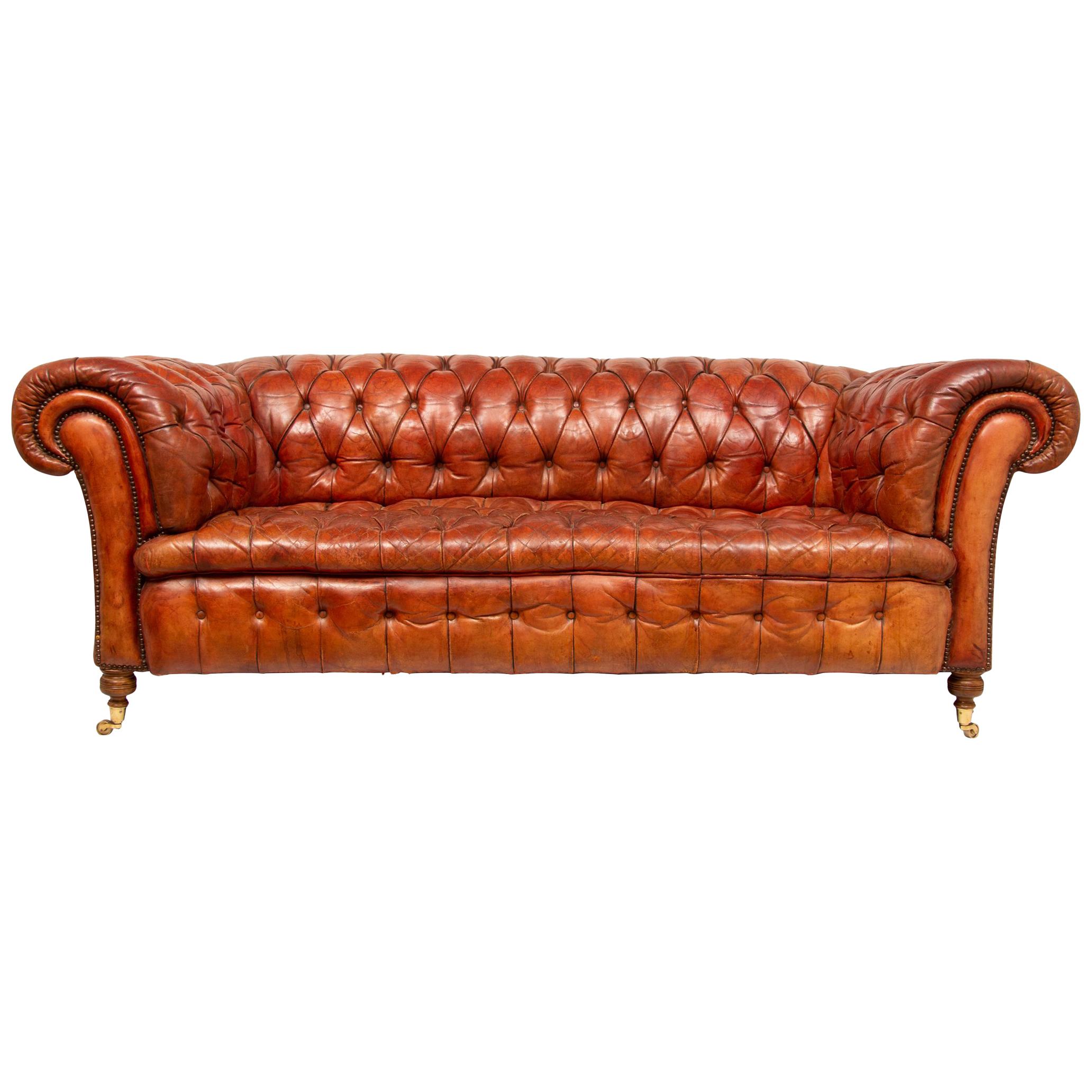 20th Century Hand Dyed Brown Leather Chesterfield Sofa