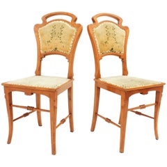 Spanish Art Nouveau Antoni Gaudi Style Pair of Carved Ashwood Side Chairs