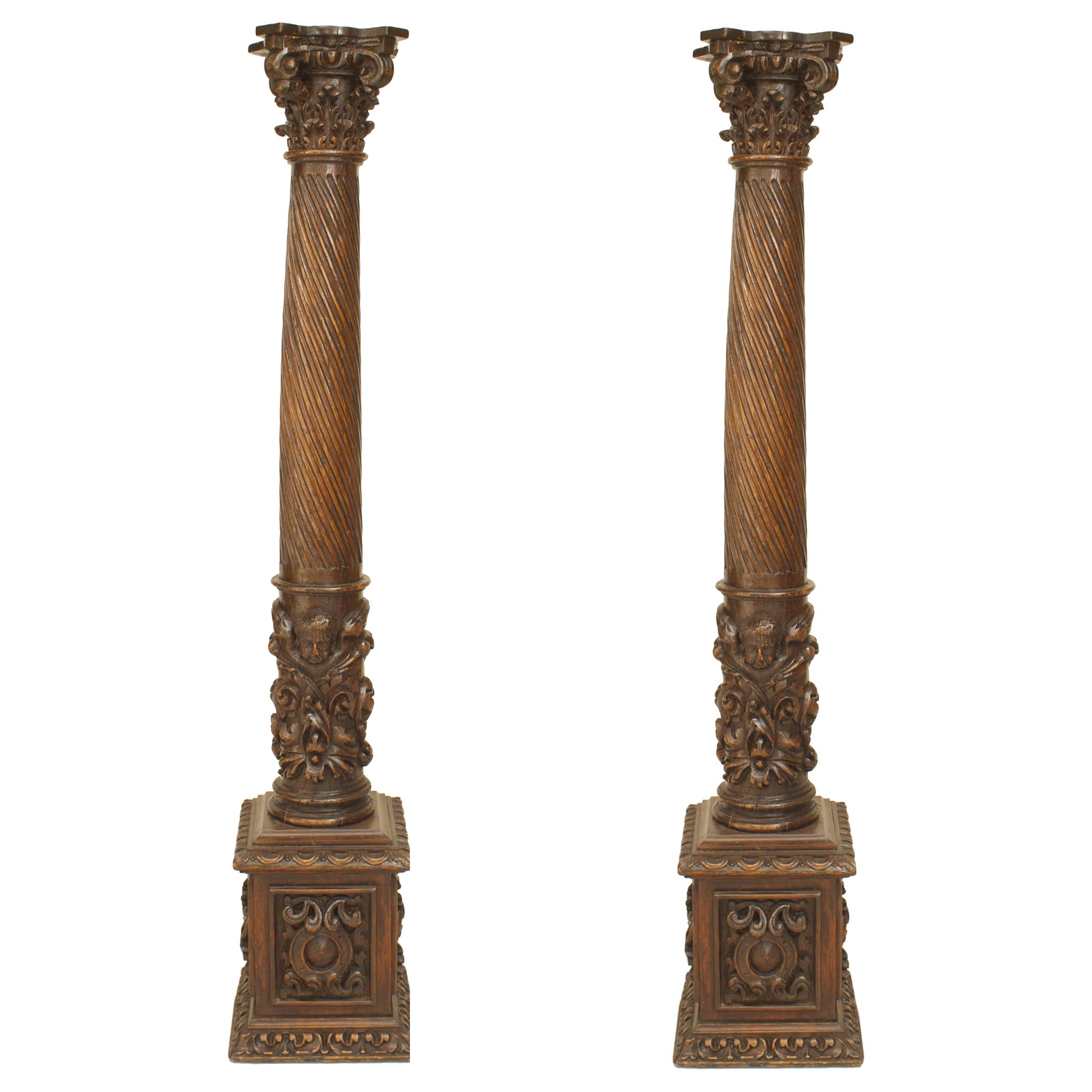Pair of Italian Renaissance Walnut Pedestals For Sale