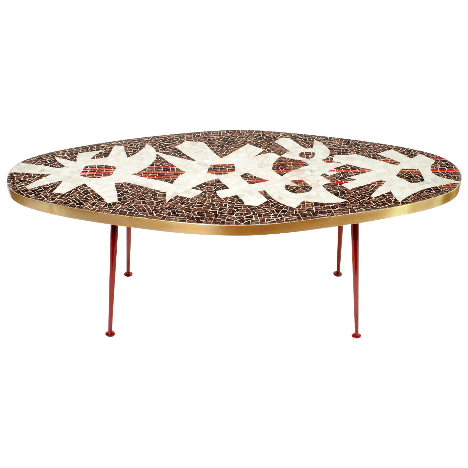 Oval Mid-Century Modern Mosaic Coffee Table
