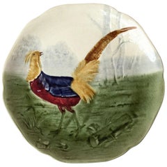 Antique 19th Century Blue Majolica Pheasant Plate Choisy Le Roi