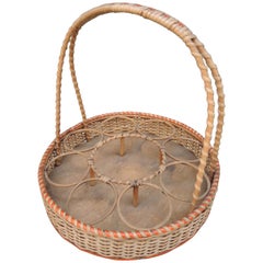  French Wicker Basket to Hold Wine and Glasses, circa 1940