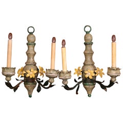 Pair of 19th Century French Wood and Metal Painted Two-Light Sconces