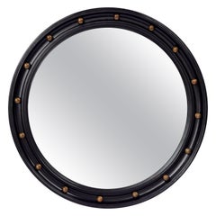 English Round Ebony Black and Gold Framed Convex Mirror (Diameter 19 1/4)