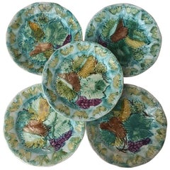 Set von Majolika-Blättern-Tellern Onnaing, um 1900