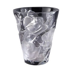 Vase en cristal Lalique Ispahan du milieu du 20e siècle avec roses givrées gravées &