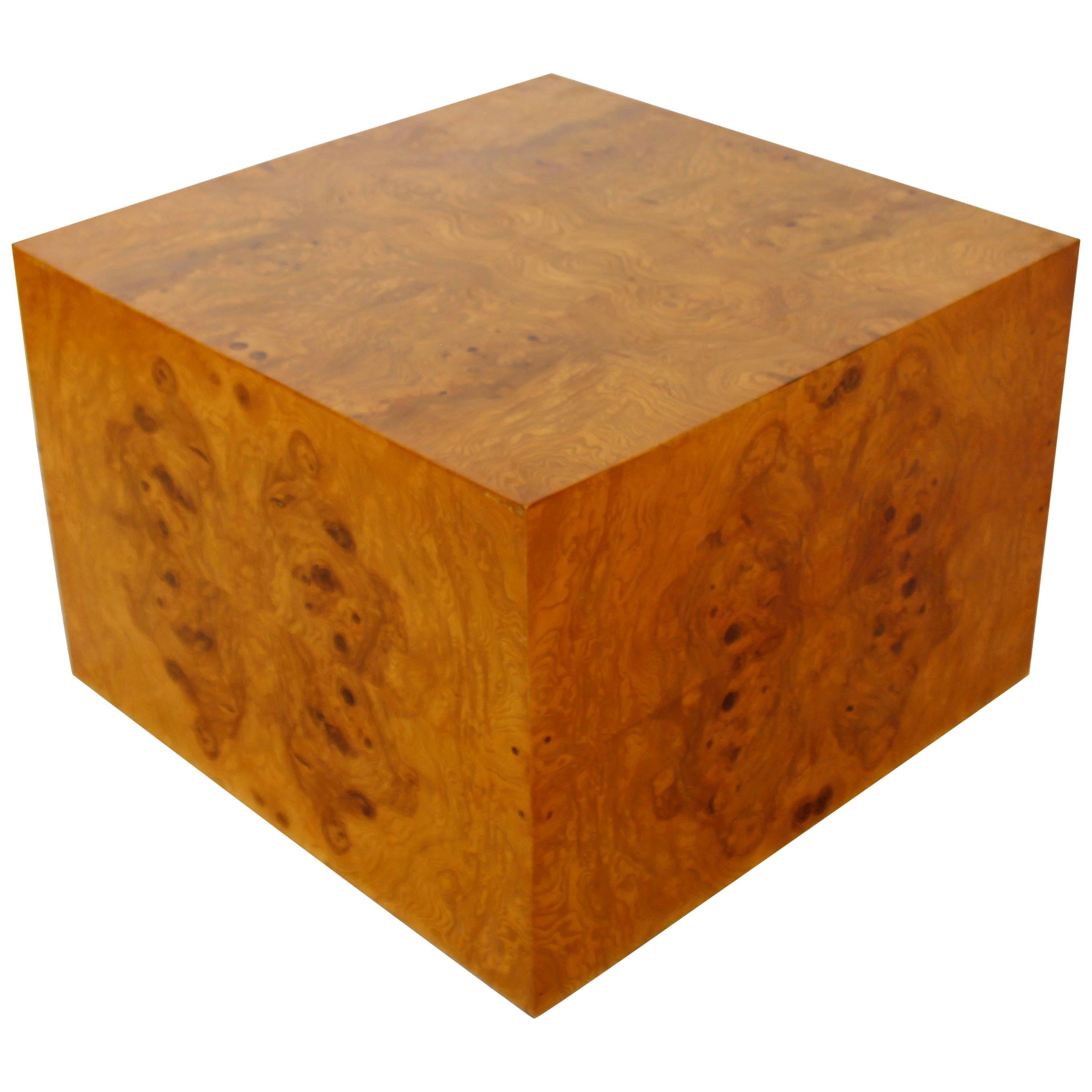 Mid-Century Modern Milo Baughman Thayer Coggin Burl Wood Cube Coffee Table 1970s