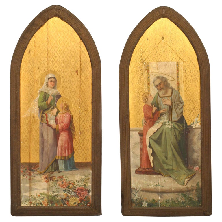 Pair of English Gothic Revival Gilt Wall Plaques For Sale