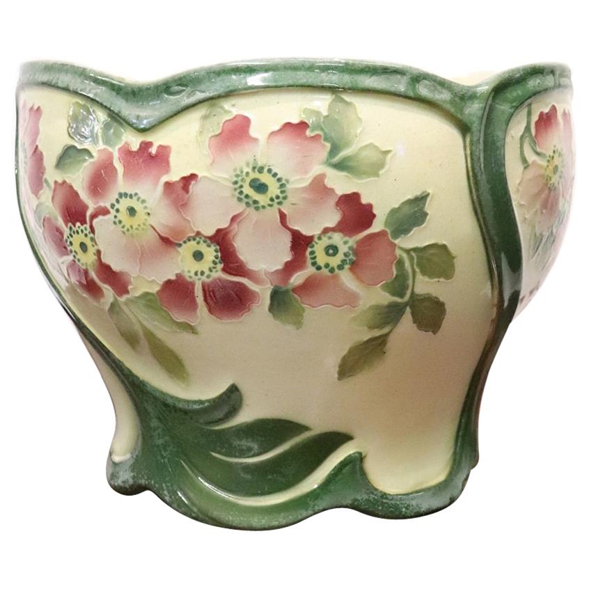 20th Century French Art Nouveau Hand Painted Ceramic Cachepot Vase, 1920s