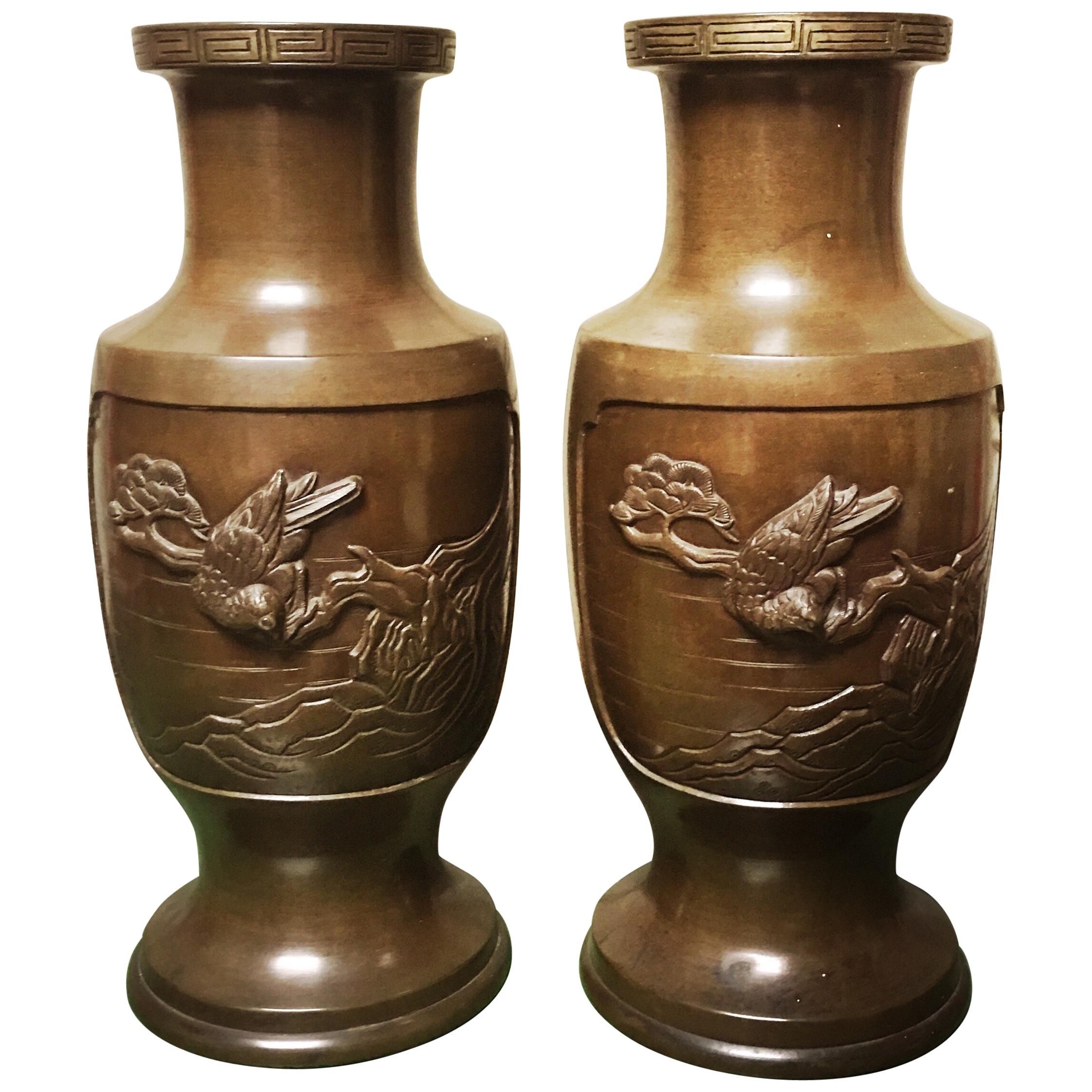 Pair of 19th Century Japanese Bronze Vases