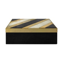 1970s Italian Alabaster and Black Stone Box with Brass Inlay
