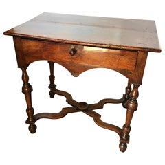 17th C Charles II Walnut Table Joined by a Stretcher Side Table hand carved wood