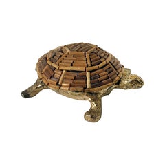 1970s Italian Brass and Bamboo Turtle Figurine