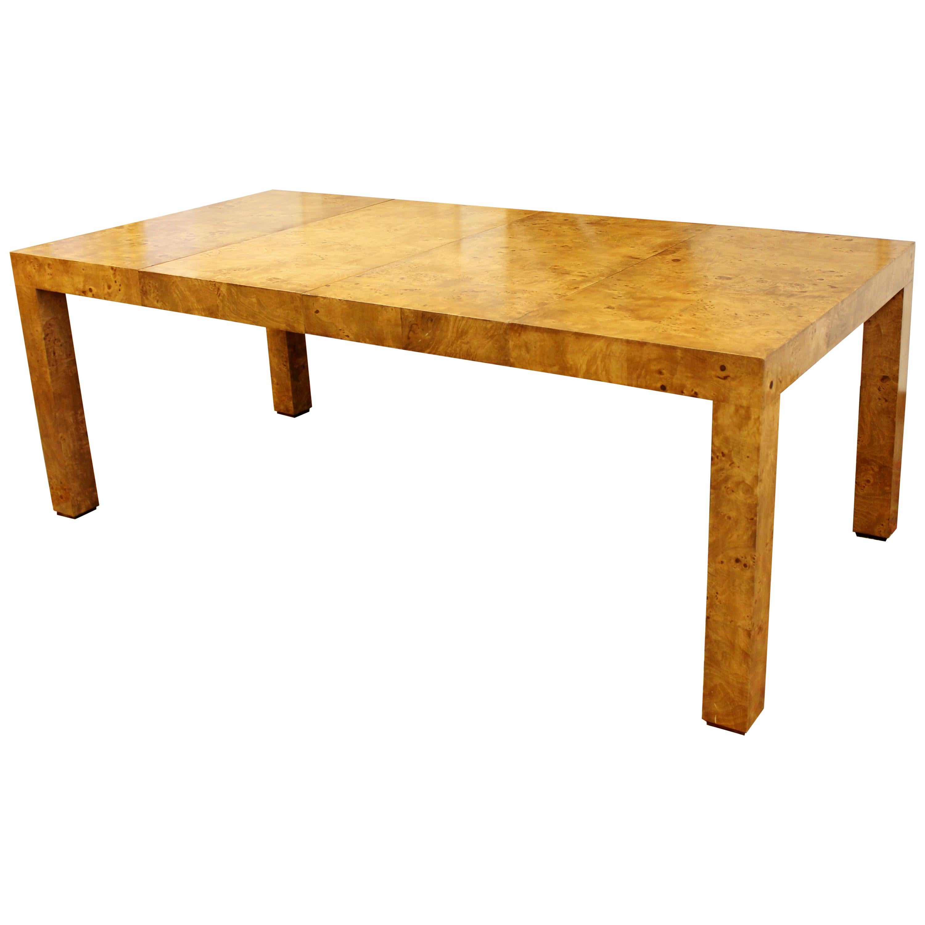 Mid-Century Modern Burl Wood Dining Table with 2 Leaves by Milo Baughman, 1970s