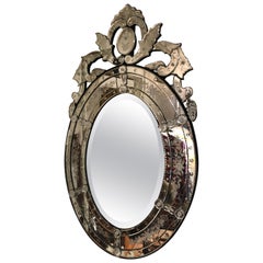 Vintage Glitzy Venetian Style Oval Mirror with Pretty Etched Decoration