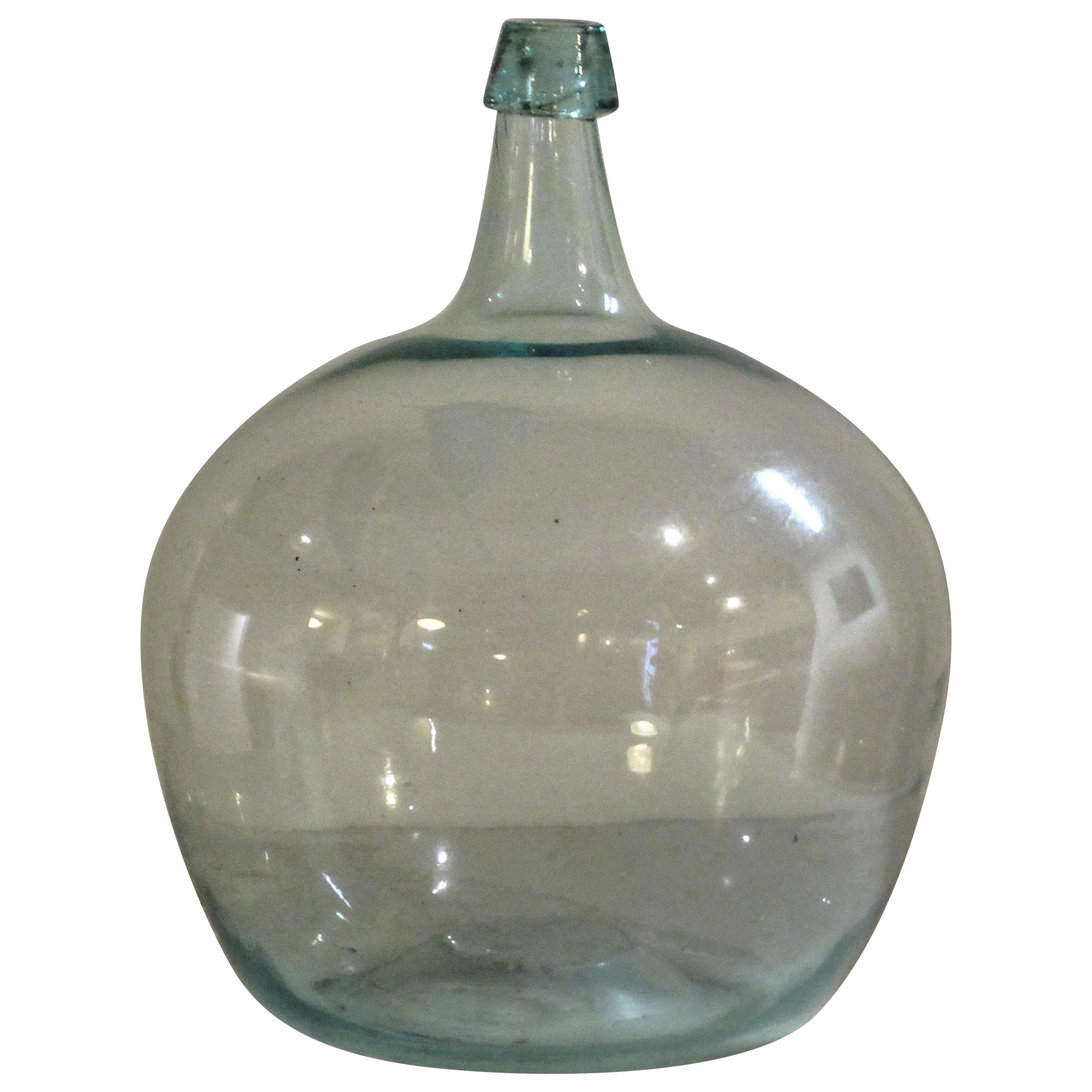 Antique Aqua Blown Glass Bulbous Form Demijohn