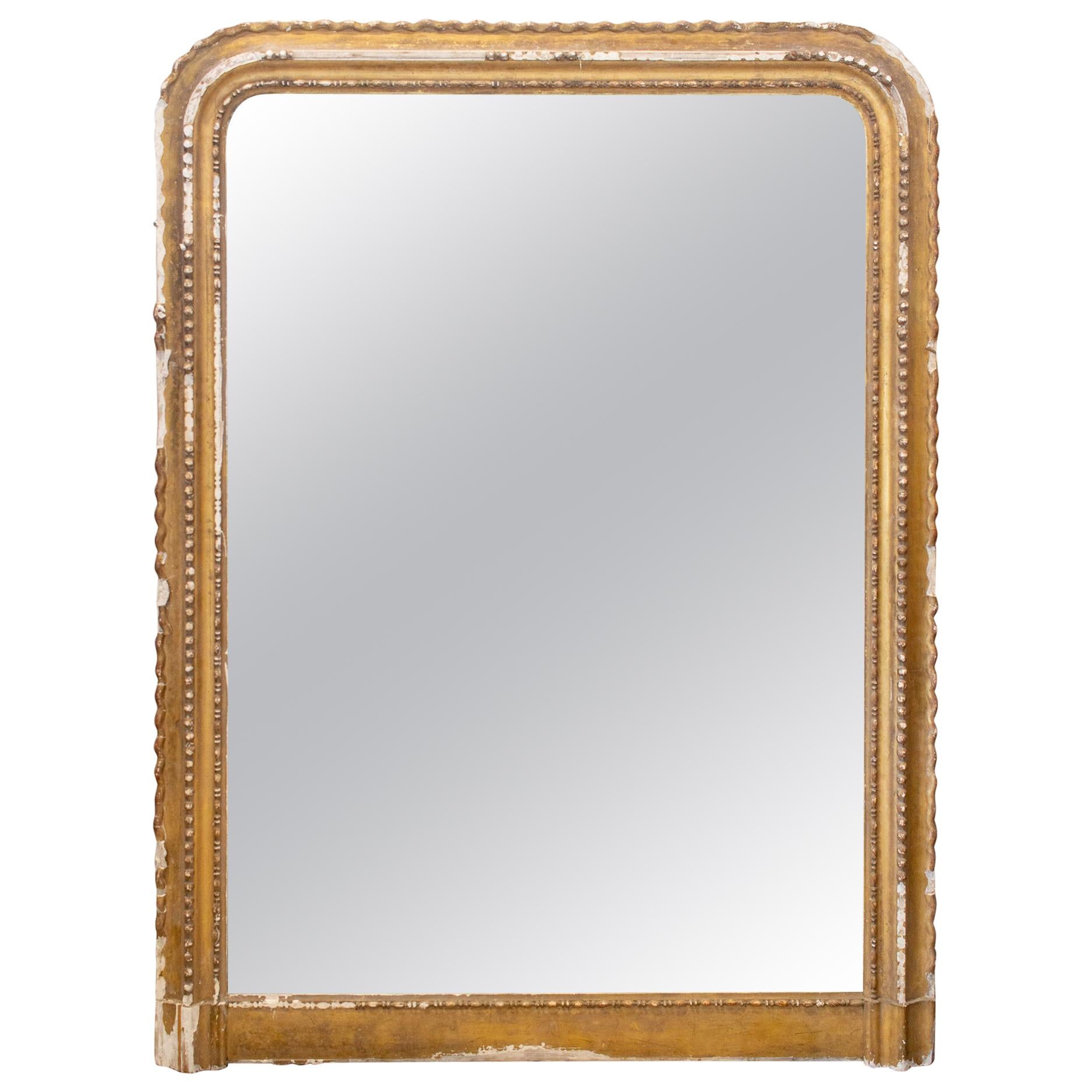 Distressed Antique French Gilt Frame Louis Philippe Mirror with Original Glass