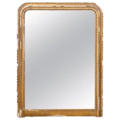 Distressed Antique French Gilt Frame Louis Philippe Mirror with Original Glass
