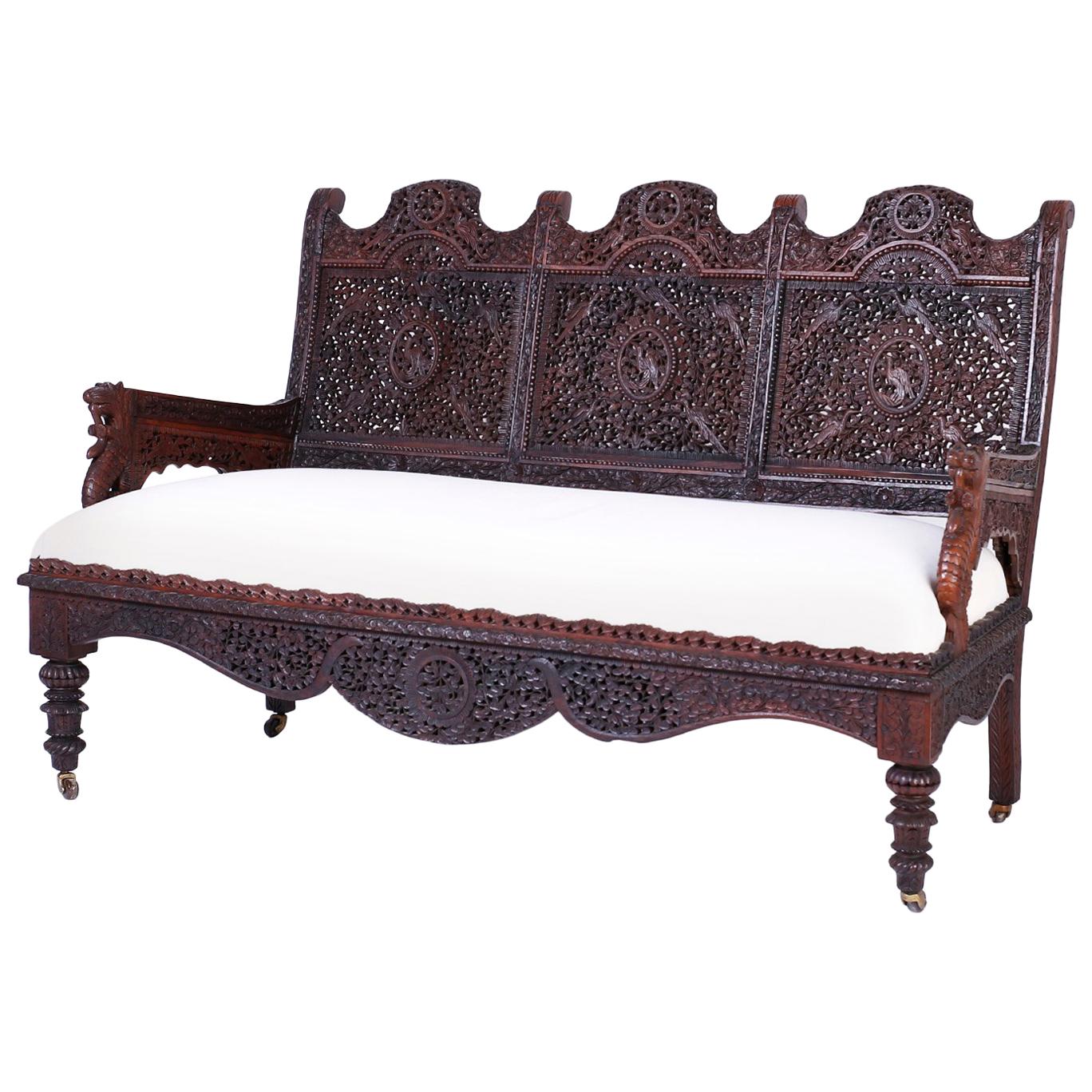 Anglo-Indian Carved Mahogany Sofa