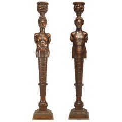 Pair of Italian Renaissance Oak Pedestal Figures