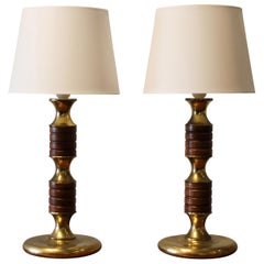 Midcentury Swedish Brass and Teak Table Lamps, 1950s