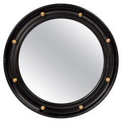 Vintage English Round Ebony Black and Gold Framed Convex Mirror (Diameter 17 1/2)