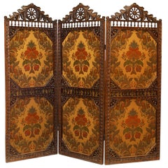 Antique English Victorian Walnut 3-Fold Screen