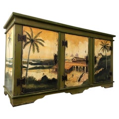 Artiero Brazil Tropical Palm Tree Hand Painted Cabinet