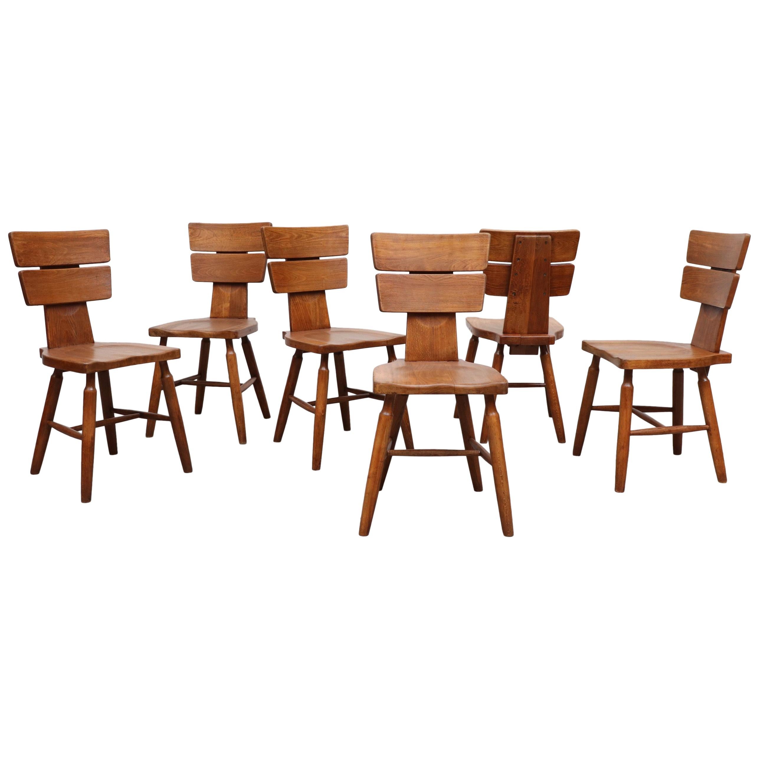Set of 6 Pierre Chapo Inspired Brutalist Dining Chairs