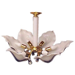 Murano White Glass Leaf Chandelier