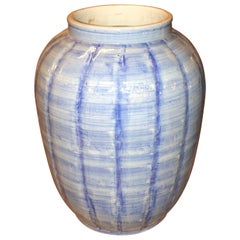 Pair of Large Striated Blue Vases, China, Contemporary