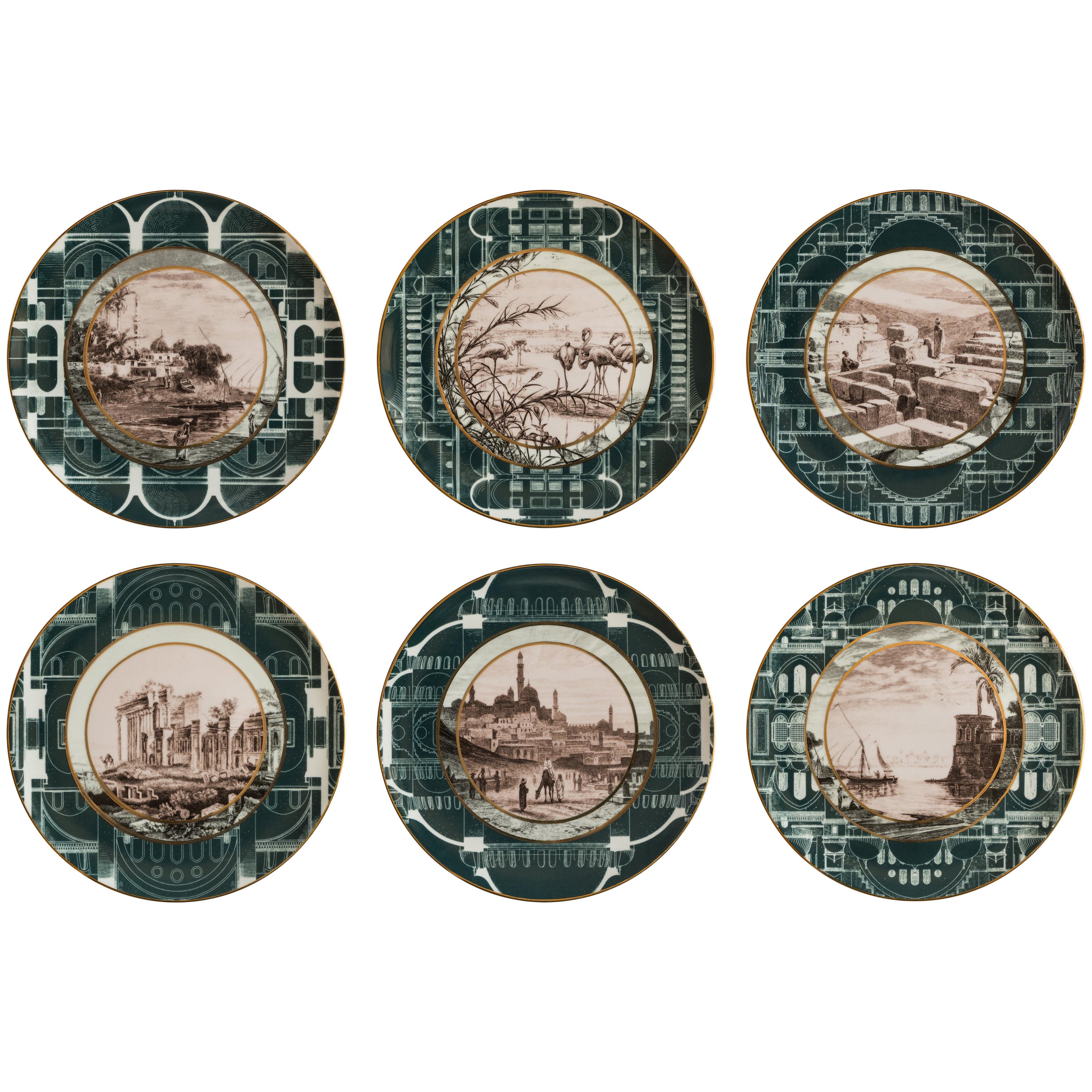 Set of Six Lebanon Porcelain Dinner Plates, Made in Italy For Sale