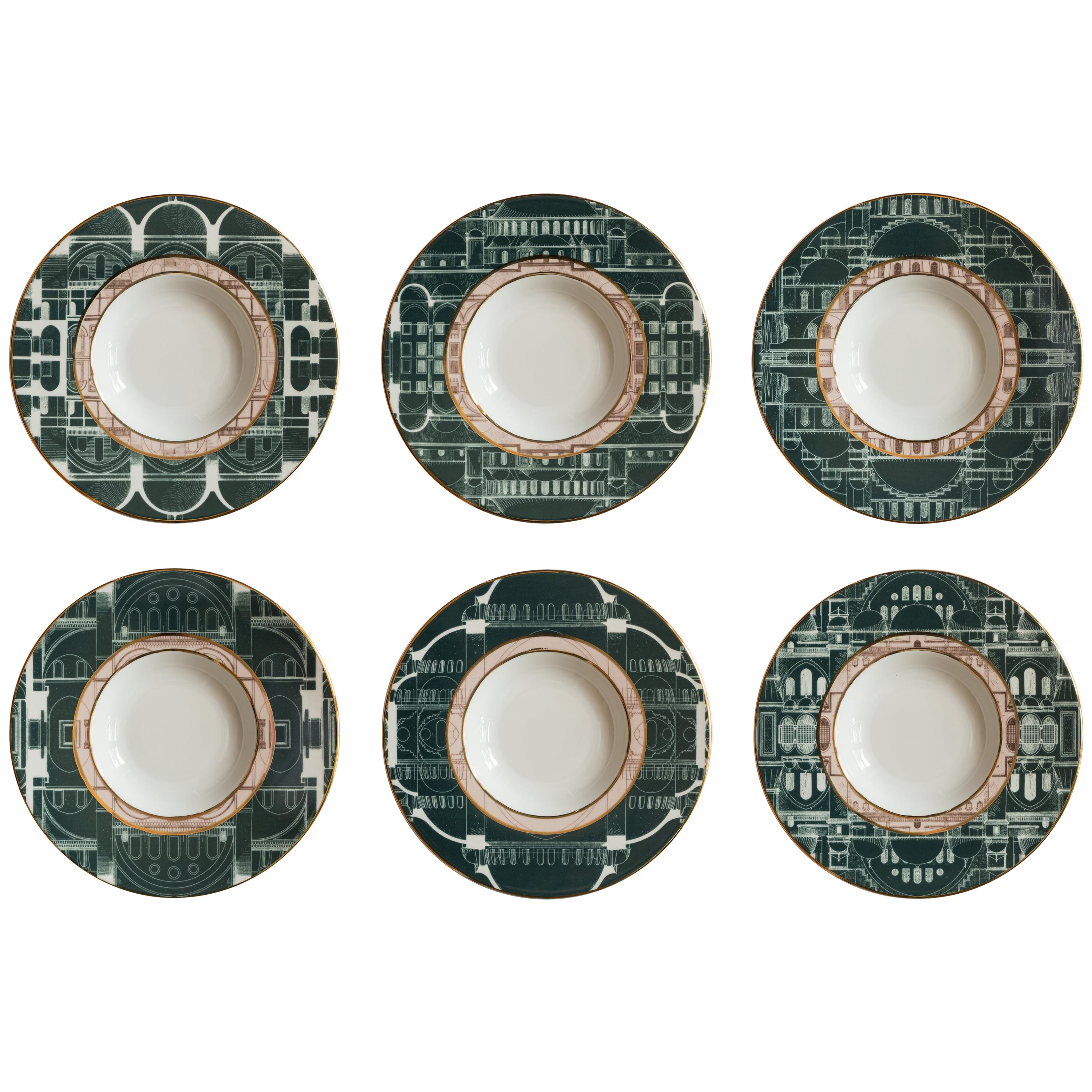 Set of Six Lebanon Porcelain Dinner Plates, Made in Italy For Sale