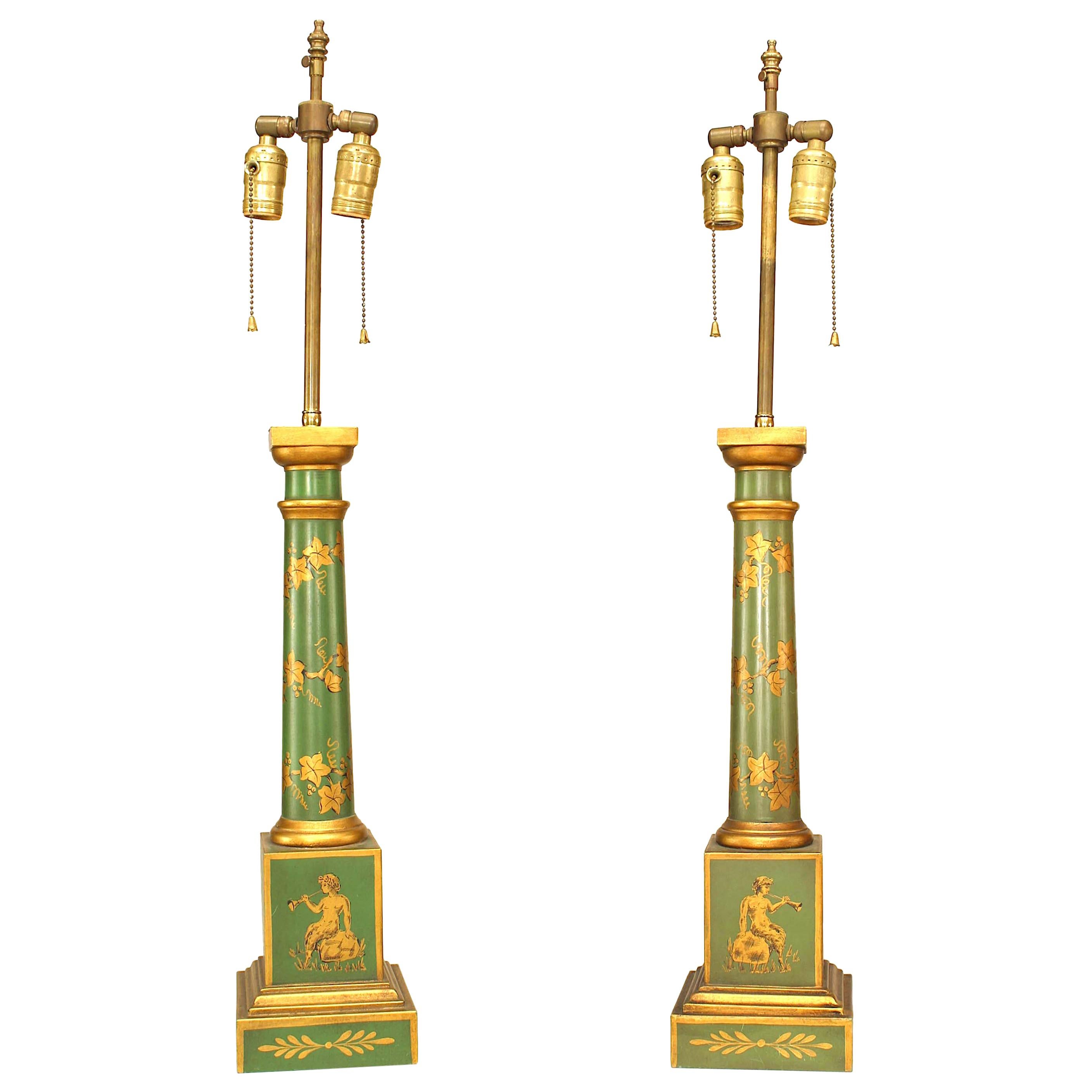 Pair of French Directoire Style Tole Floral Table Lamps