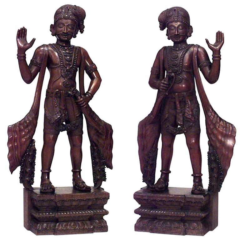 Pair of Javanese Carved Teak Figures For Sale